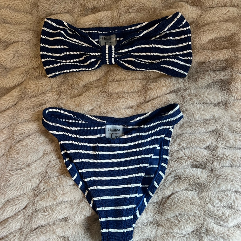 Hunza G Navy and White Striped Bikini